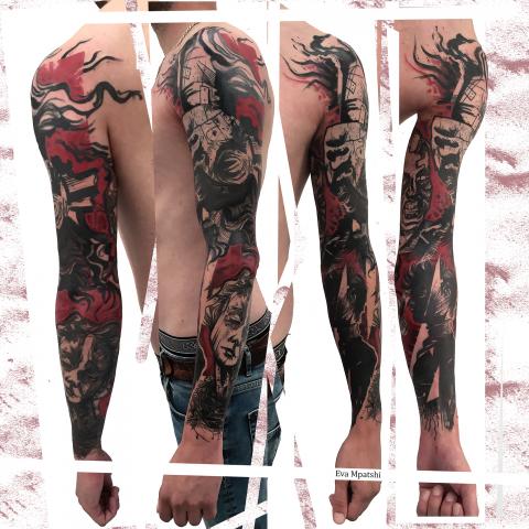 sleeve tattoo in graphic style